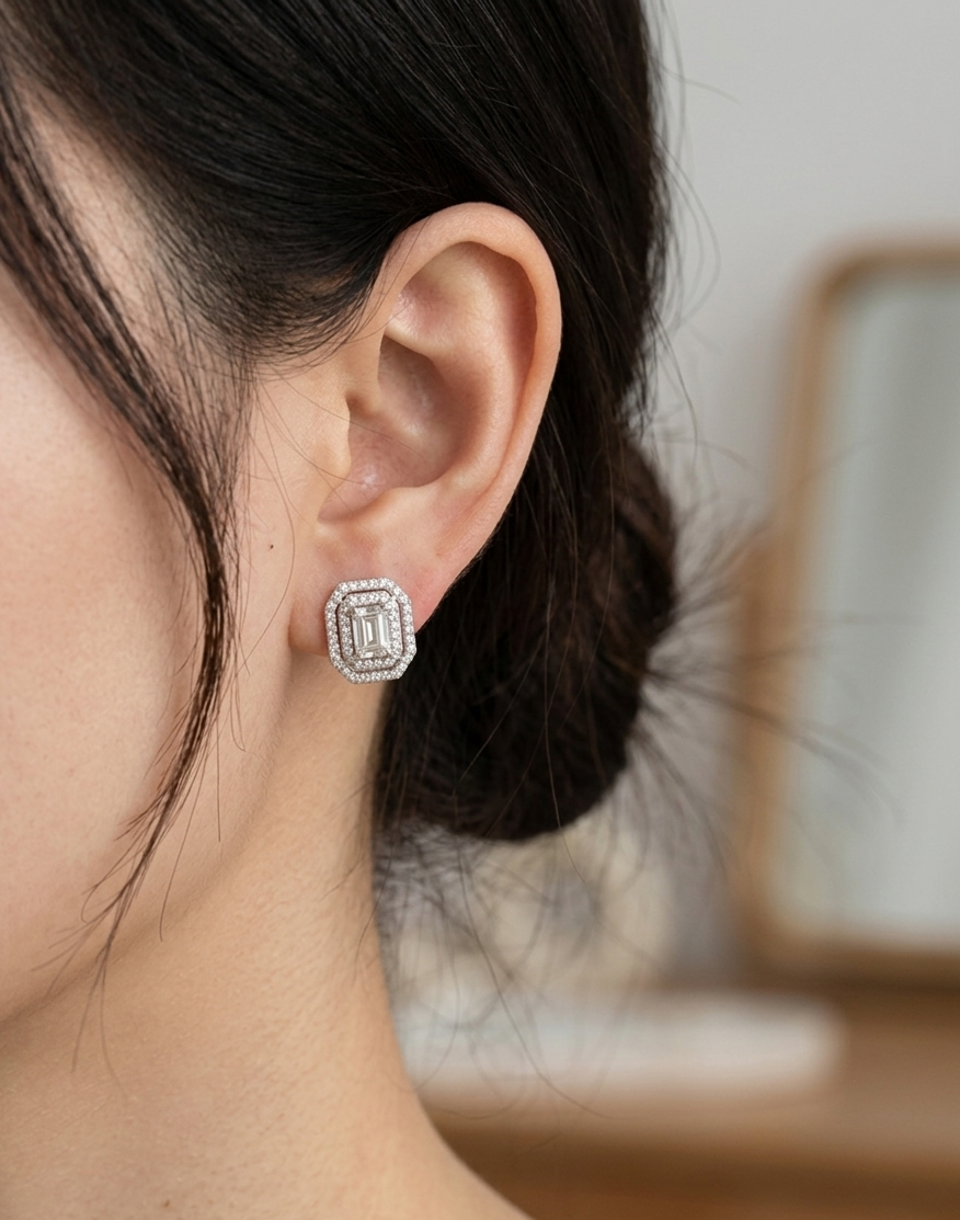 AMANDA Emerald-Cut Studd Earrings
