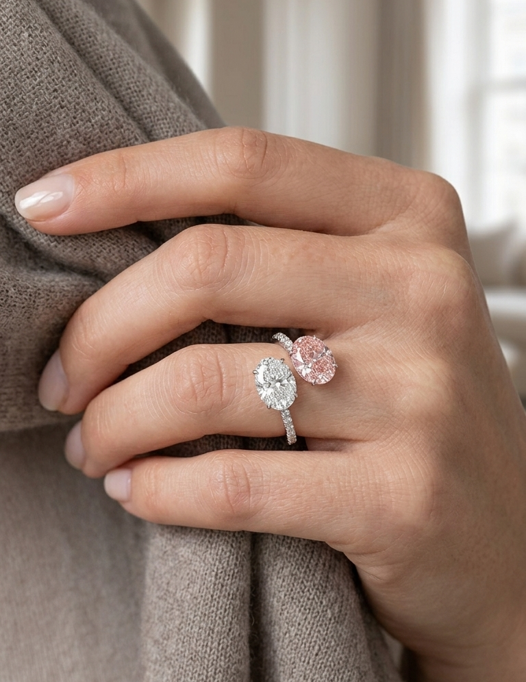 POPPY Pink Diamond Duo Adjustable Ring