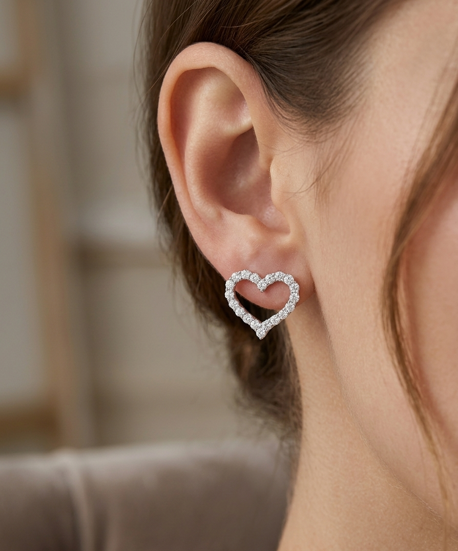 EIRA Diamond-Encrusted Heart Studs Earrings