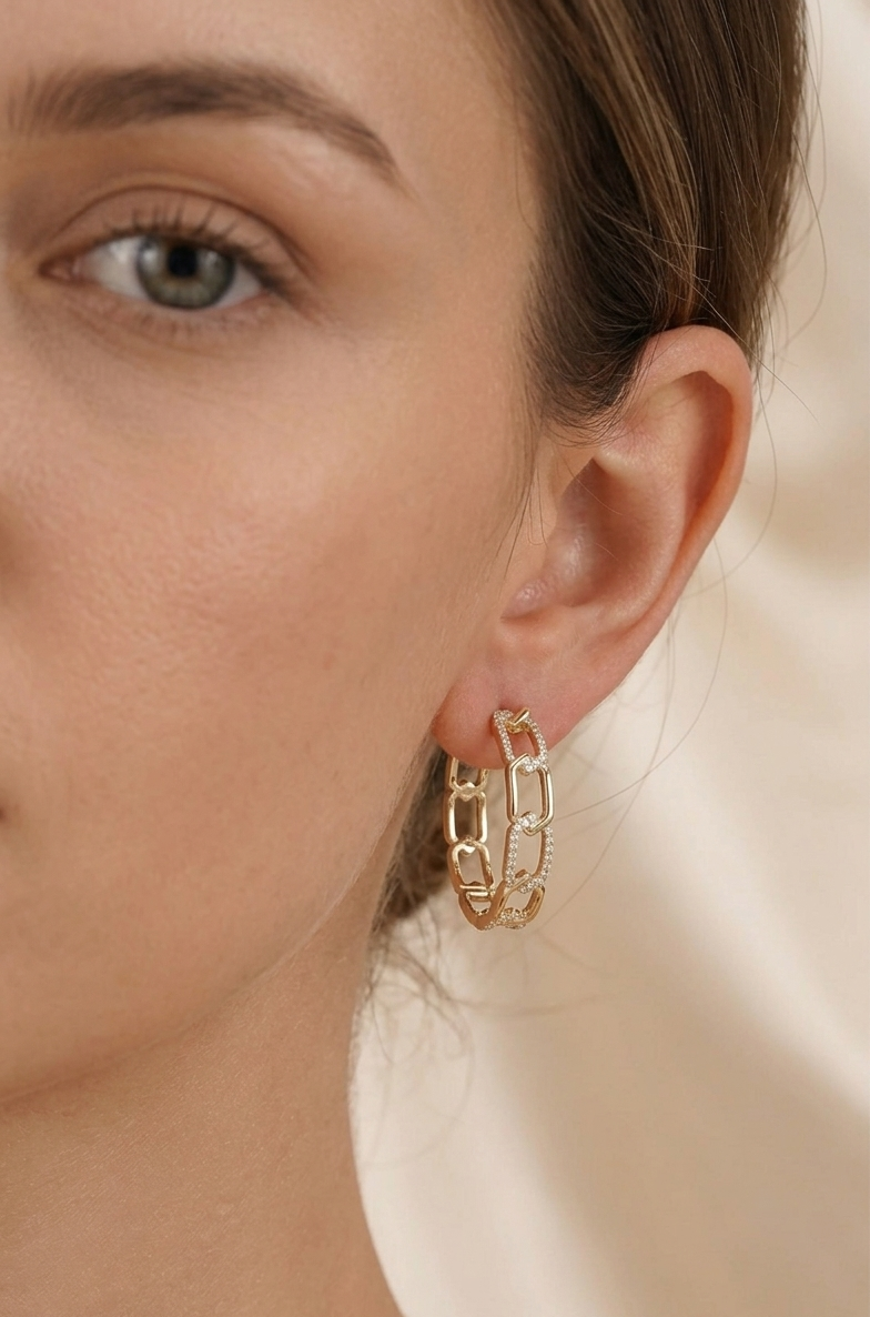 ERICA Link Diamond Hoop Earrings