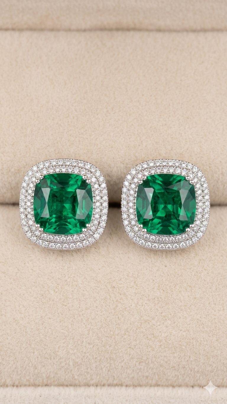 LUNETTE Emerald Cushion Earrings