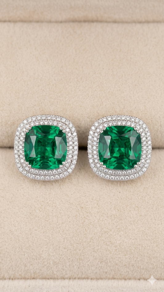 LUNETTE Emerald Cushion Earrings