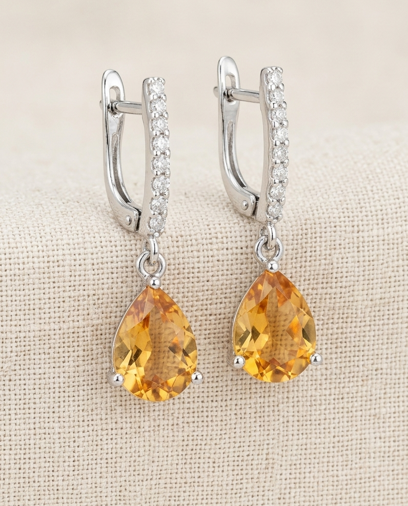 ZARINA Citrine Dangling Earrings (WG)