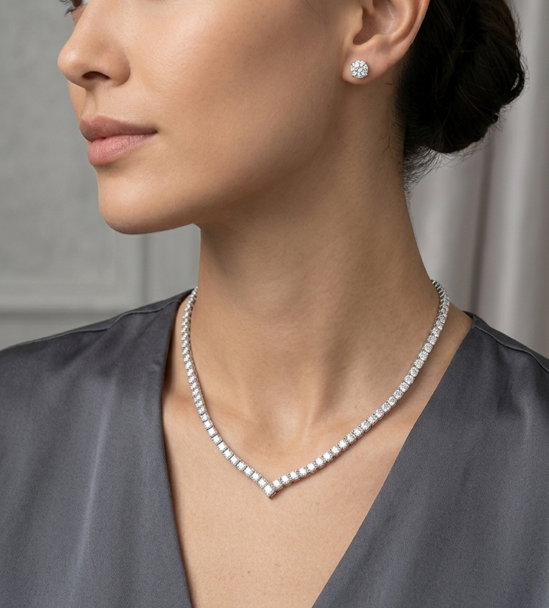 EYLA Eternal V Half Tennis Necklace