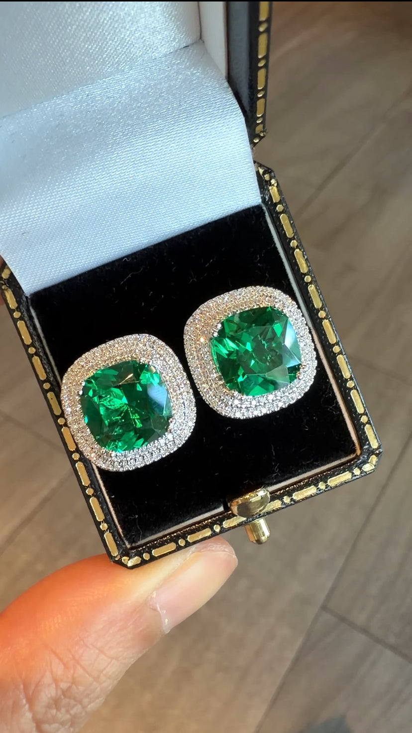 LUNETTE Emerald Cushion Earrings