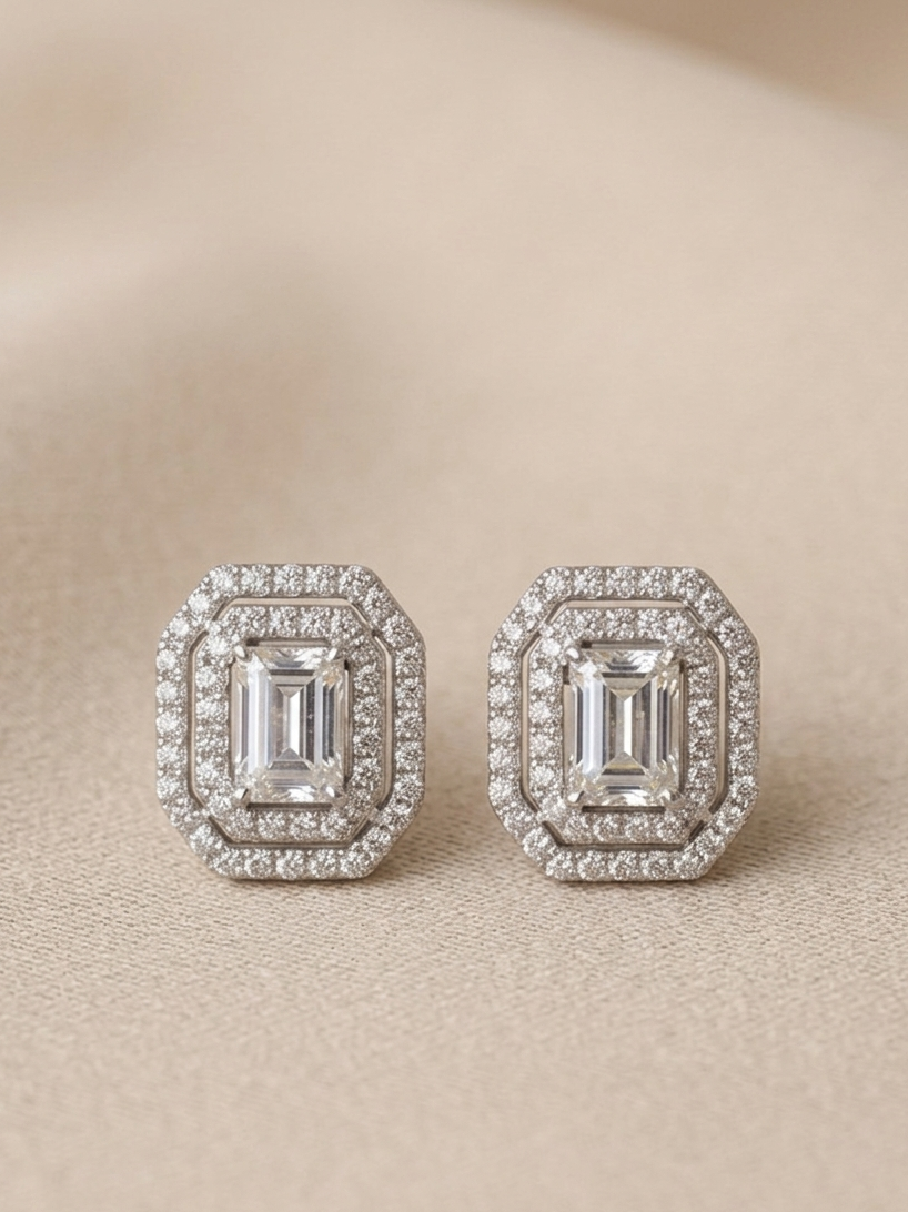 AMANDA Emerald-Cut Studd Earrings
