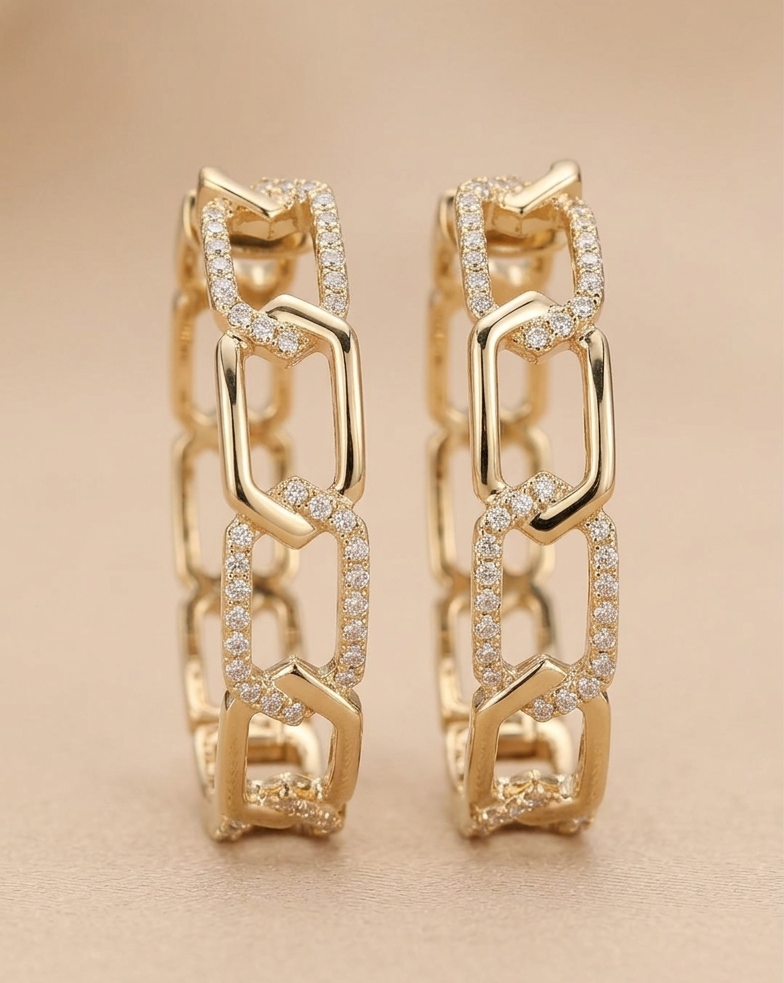 ERICA Link Diamond Hoop Earrings