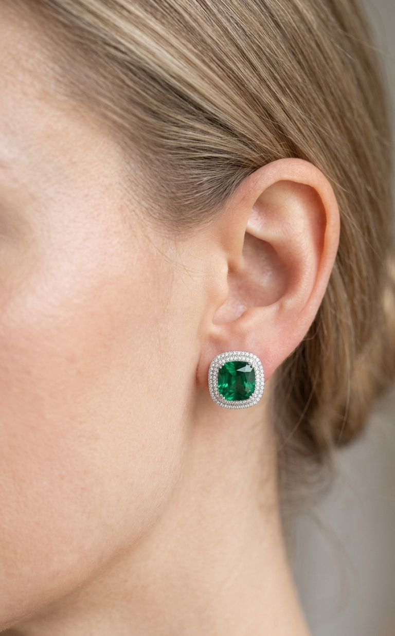 LUNETTE Emerald Cushion Earrings